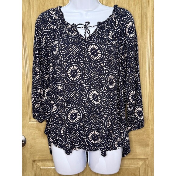 Lucky Brand Geometric Boho Print Blouse Top Size XL Hi Low - Picture 1 of 6